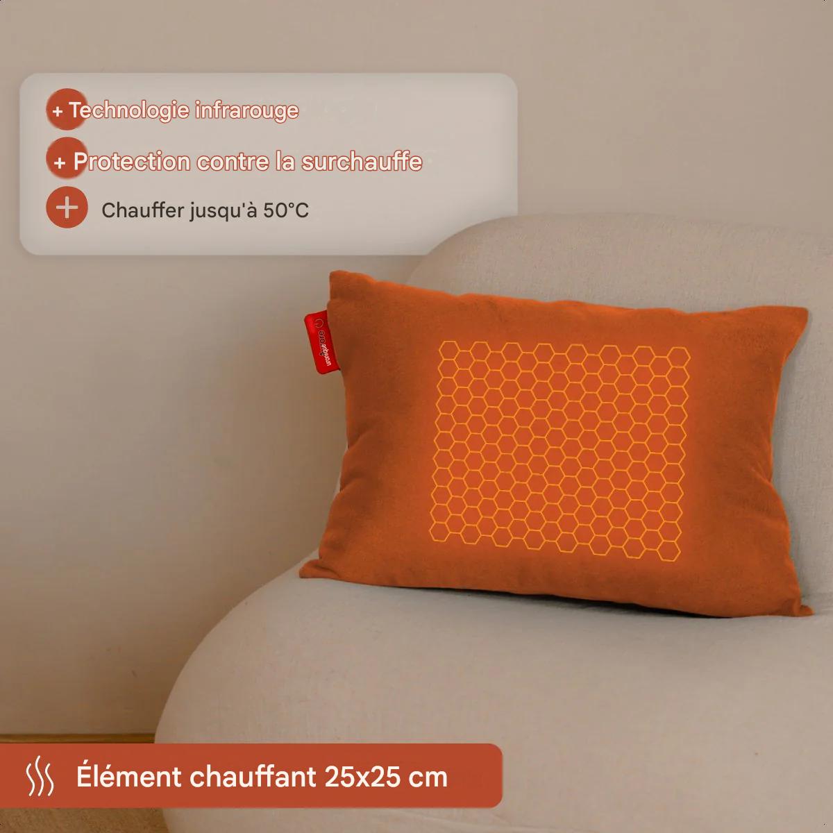 Auronic Classic Oreiller chauffant - 45x60 cm - sans fil et rechargeable - chaleur infrarouge - 3 niveaux - orange