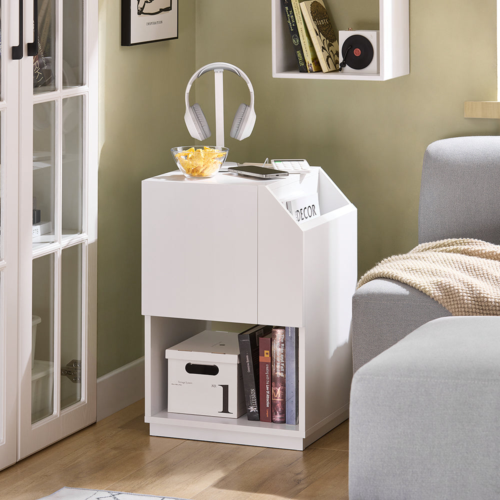 SoBuy Table de nuit - avec rangement et chemin de câbles - 40 x 40 x 60 cm - blanc