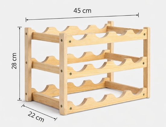 Casier à vin en bois – Casier à vin pour 12 bouteilles – 45 x 22 x 28 cm