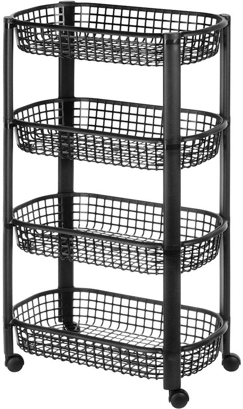 Excellent Houseware Chariot de cuisine noir - Système de rangement à 4 niveaux - 46,5 x 26 x 80 cm