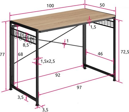 tectake® - Bureau pliant Paterson 102x51x77cm - brun clair - 404661