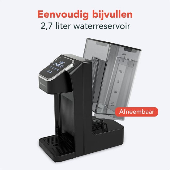 KitchenBrothers Distributeur d'eau chaude - Robinet d'eau chaude - 40-100°C - 100/150/200/250/300/350/400 ml - Bouilloire instantanée - 2.7L - Noir