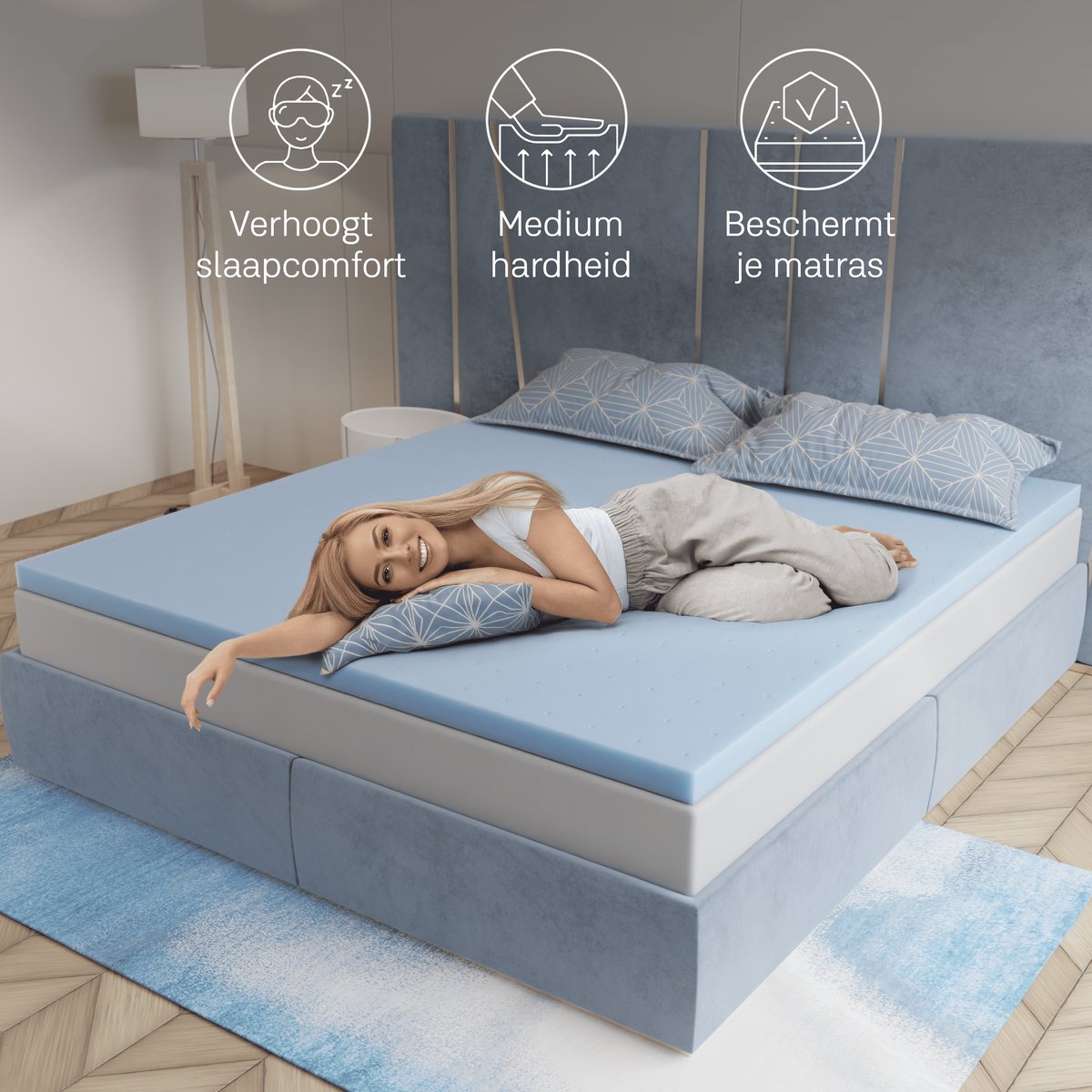 Surmatelas en mousse à mémoire de forme CozySense® 120 x 200 - Surmatelas doté de canaux d'aération pour un confort respirant - Infusé de gel - CertiPUR-US® - Ferme-moelleux - 6 cm