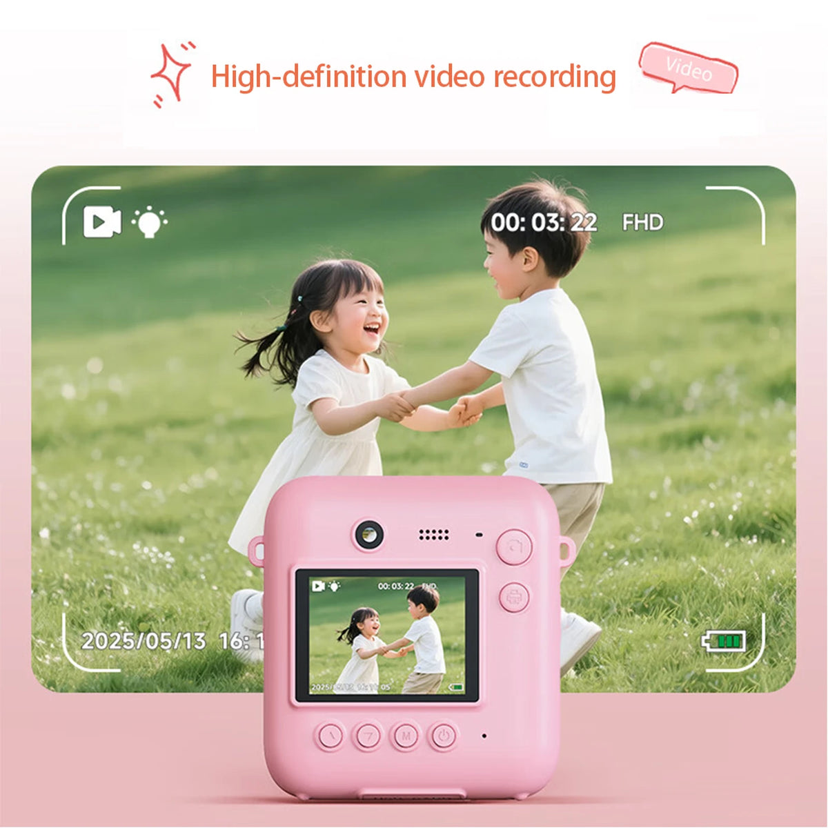 Appareil photo instantané Songdian pour enfants - Impression immédiate - Rose