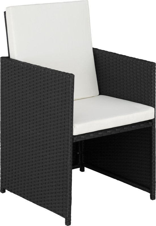 tectake® - salon en osier pour 2 personnes, meubles d'extérieur peu encombrants, 2 fauteuils et 1 table, idéal pour balcon, meubles de jardin, meubles de terrasse, résistant aux intempéries - noir - poly-rotin