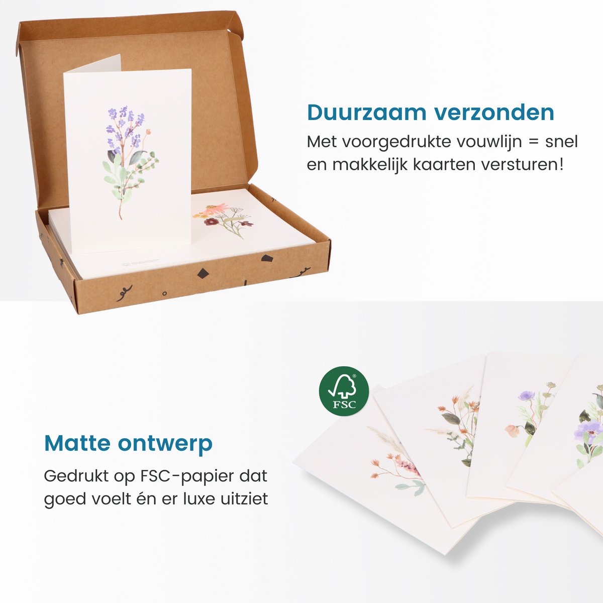 Partizzle - Lot de 36 cartes de vœux fleurs sèches - 15 x 10 cm & motif aquarelle - avec enveloppes kraft et intérieur vierge - pour mariage et félicitations - papier FSC multicolore
