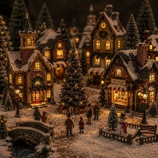 Adaptateur Luville « Village de Noël » 4,5 volts avec 4 fiches - Décorations de Noël d'intérieur - Décorations de Noël « Monde miniature » - Remplace le boîtier à piles - 7 x 4 x 5 cm - Blanc