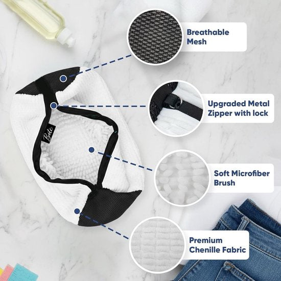 Lot de 2 sacs de lavage pour chaussures BOTC - Sacs de lavage réutilisables pour chaussures – Nettoyage en profondeur à 360° grâce à la microfibre - Sacs de lavage protecteurs pour chaussures, compatibles avec le lave-linge et le sèche-linge - Blanc et bl
