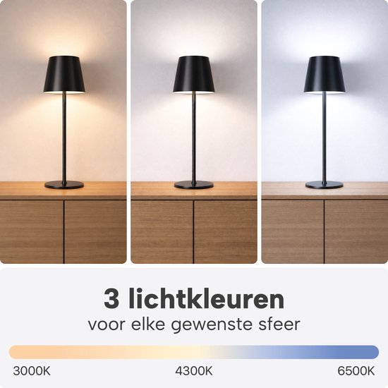 Lampe de table sans fil - Sans fil et rechargeable via USB-C – 3 couleurs de lumière LED – Intérieur et extérieur – Lot de 2 pièces - Anthracite - BREND BR-2247