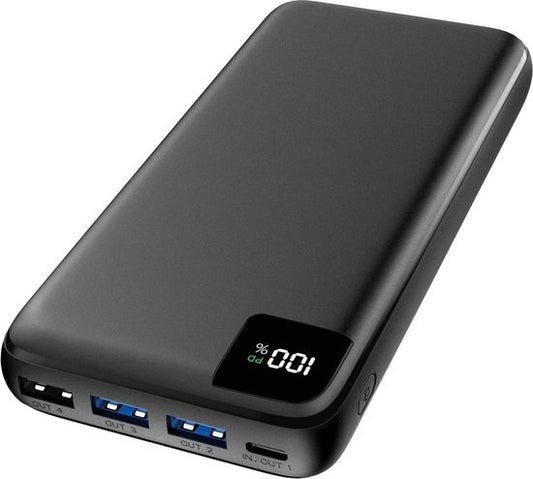 Batterie externe - Strex - 27 000 mAh - Chargeur rapide 22,5 W - USB-A/USB-C - Powerbank adapté à iOS/Android - Noir