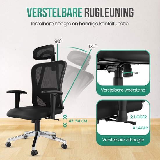 Avalo Ergonomic Office Chair With Headrest - NEN1335 - Chaises de bureau pour adultes - Chaise de bureau - 2 jeux de roues anti-rayures pour sols durs et souples inclus