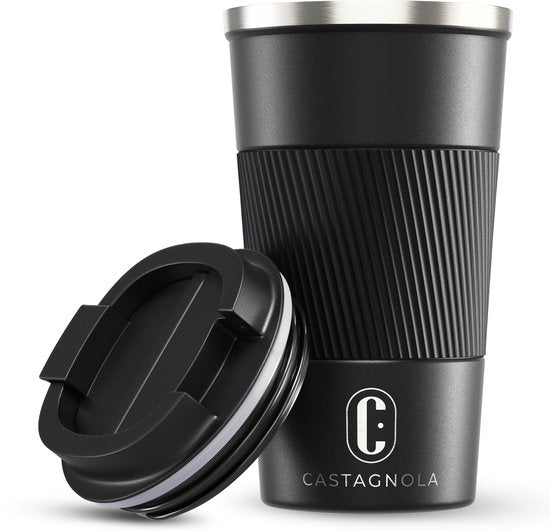 Mug isotherme Castagnola - Mug à café à emporter - Mug de voyage pour café et thé - Mug à thé - 510 ml - Acier inoxydable - Noir