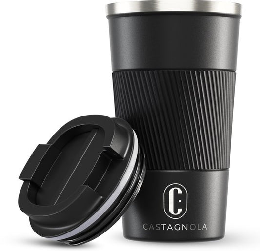 Mug isotherme Castagnola - Mug à café à emporter - Mug de voyage pour café et thé - Mug à thé - 510 ml - Acier inoxydable - Noir