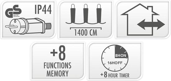 Microcluster - 700 LED - 14m - bicolore romantique - Blanc chaud Blanc extra chaud - Minuterie - Fonctions d'éclairage - Mémoire - Extérieur