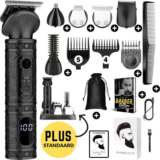Tondeuse à barbe 7-en-1 Homme + Standard - Tondeuse pour barbe et corps - 6 accessoires inclus - Sansbeauté® - Body Groomer Men - Body Trimmer Men - Hair Trimmer - Clips - 0.5-15MM - Nose and Ear - Trimmer - Beard Machine - Multigroomer