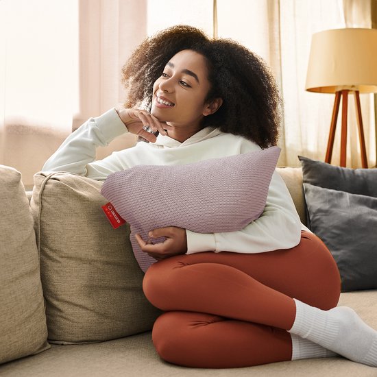 Auronic Oreiller chauffant - tricoté - 45x45 CM - Oreiller chauffant sans fil - rechargeable - Oreiller électrique - infrarouge - rose