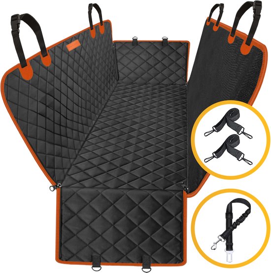 Tapis pour chien Jake et Jacky Siège arrière et coffre de la voiture - Tapis pour chien - Tapis pour chien - Housse de protection pour la voiture - Laisse pour chien, laisses suspendues et sac de rangement inclus
