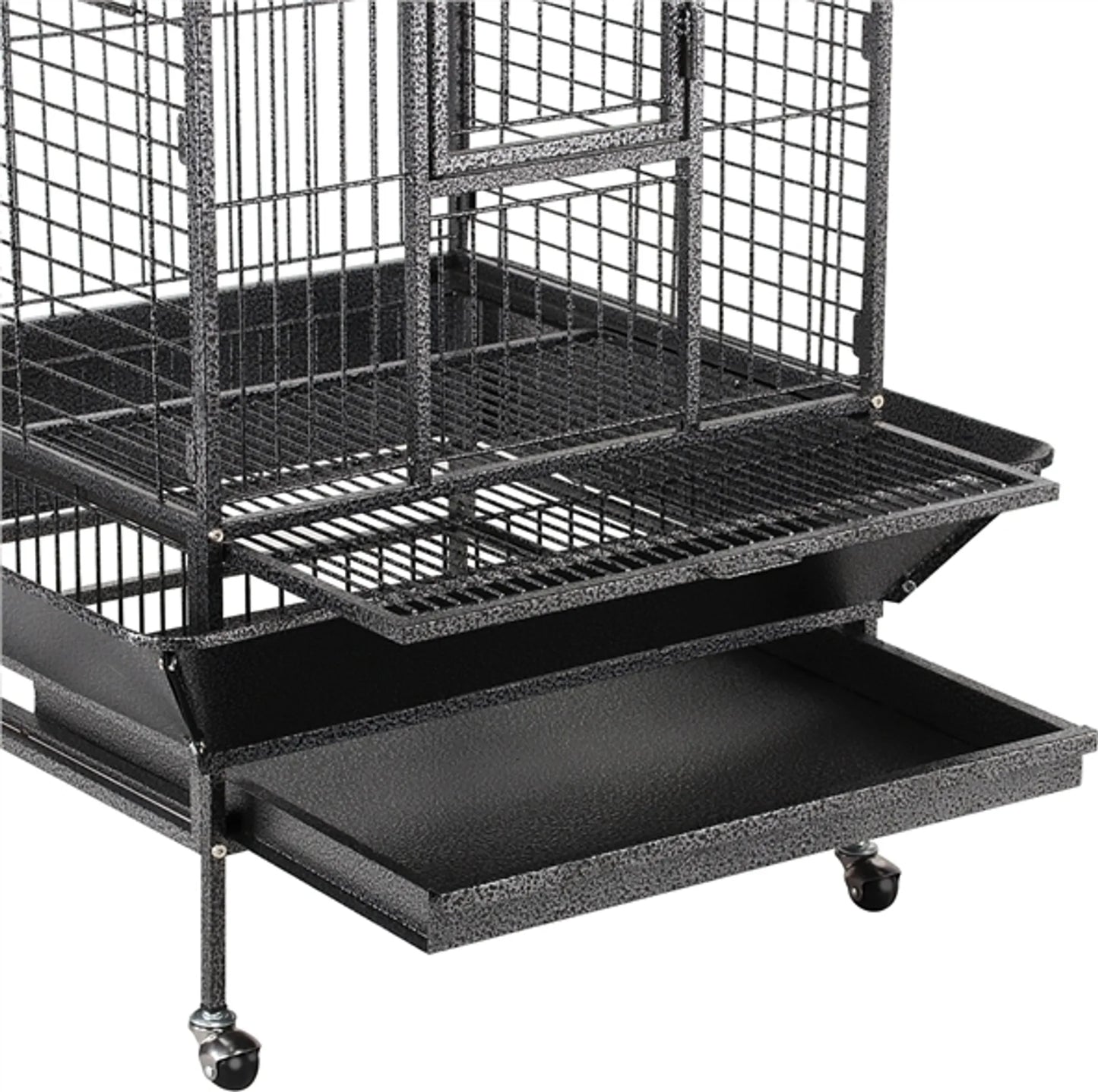 Yaheetech Cage à oiseaux Cage pour perroquets - 81 x 77 x 154-160 cm - équipée d'un toit victorien pliant et d'un collecteur de saletés et d'une base mobile - pour perroquets et grands oiseaux - métal martelé noir