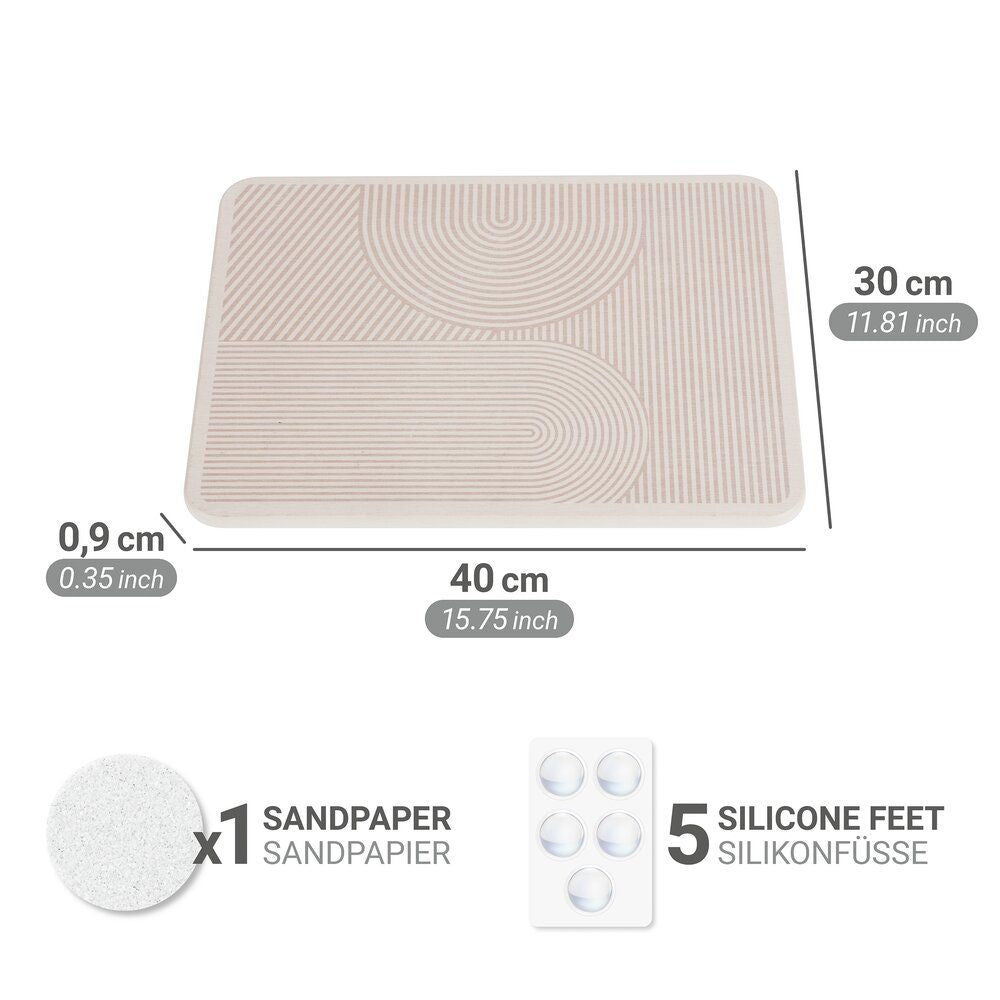 WENKO Damon Tapis égouttoir beige - 40 x 30 cm - Diatomite - Séchage rapide