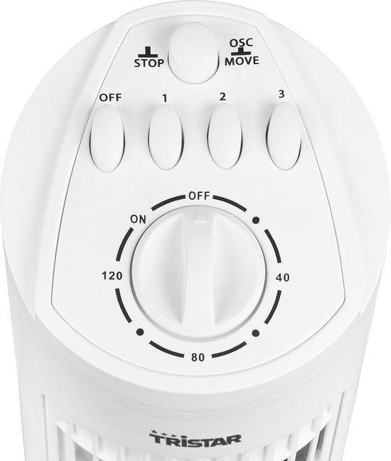 Ventilateur colonne 76 cm – 3 vitesses – Oscillation – Minuterie – Compact et élégant – Tristar VE-5864 – Blanc