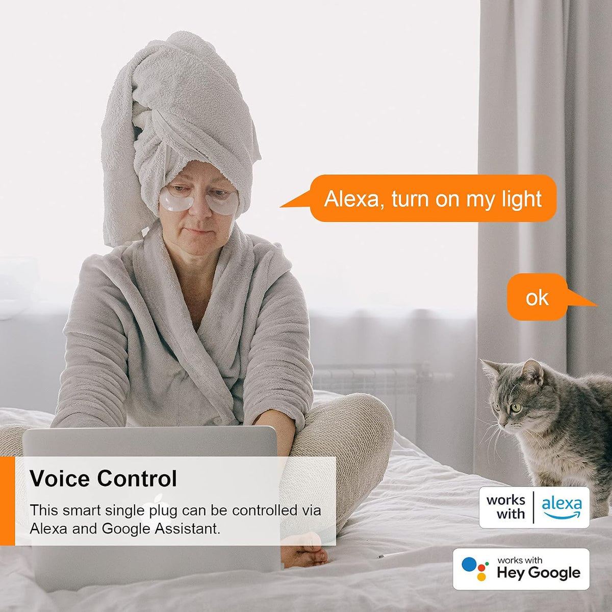 Prises intelligentes Antela avec compteur de consommation d'énergie, lot de 2 – Wi-Fi et commande vocale – Blanc – ABS ignifuge