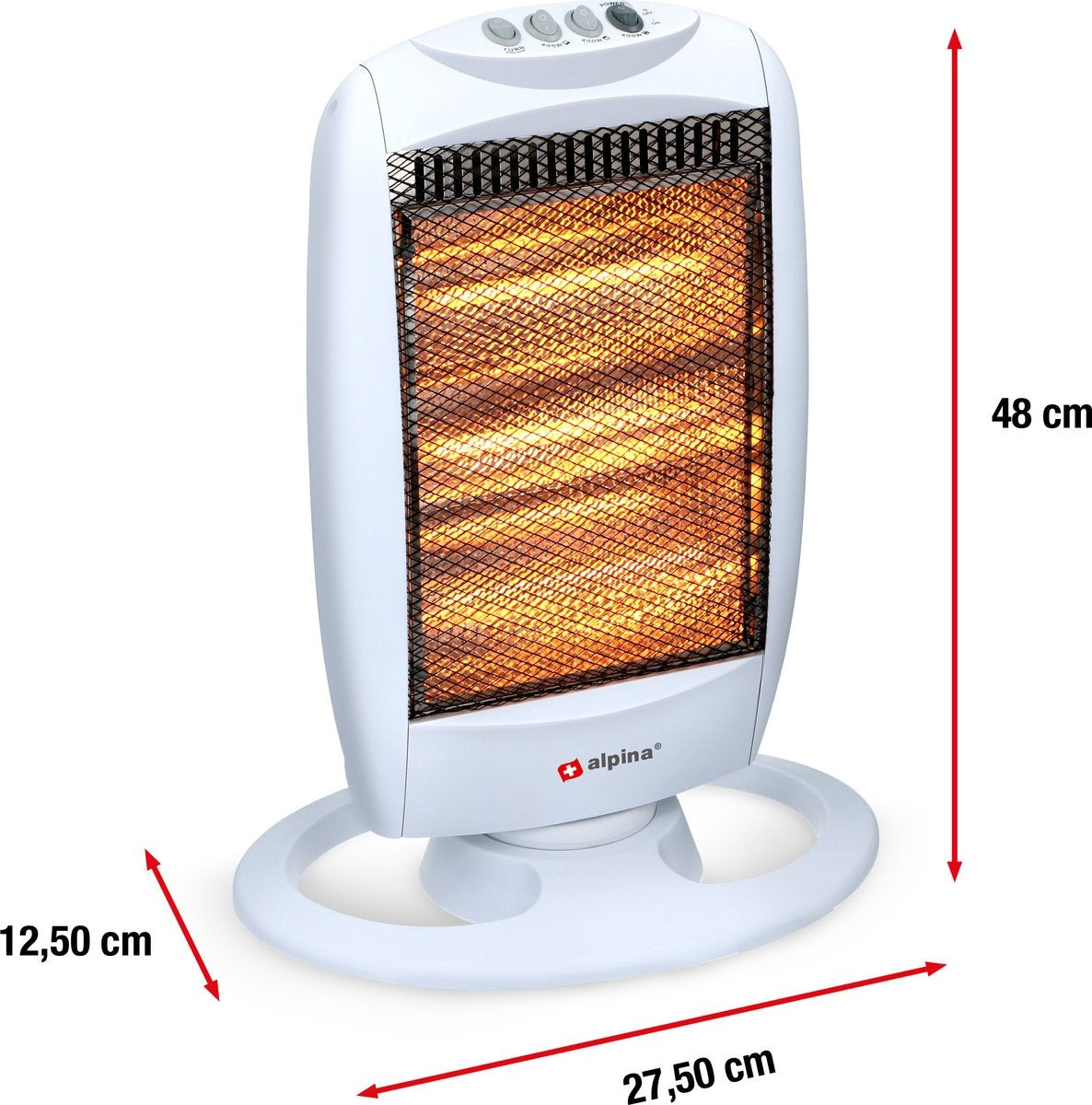 alpina Stove - Halogène - Rotatif - 1200 W - 3 niveaux de chaleur - Protection contre la surchauffe
