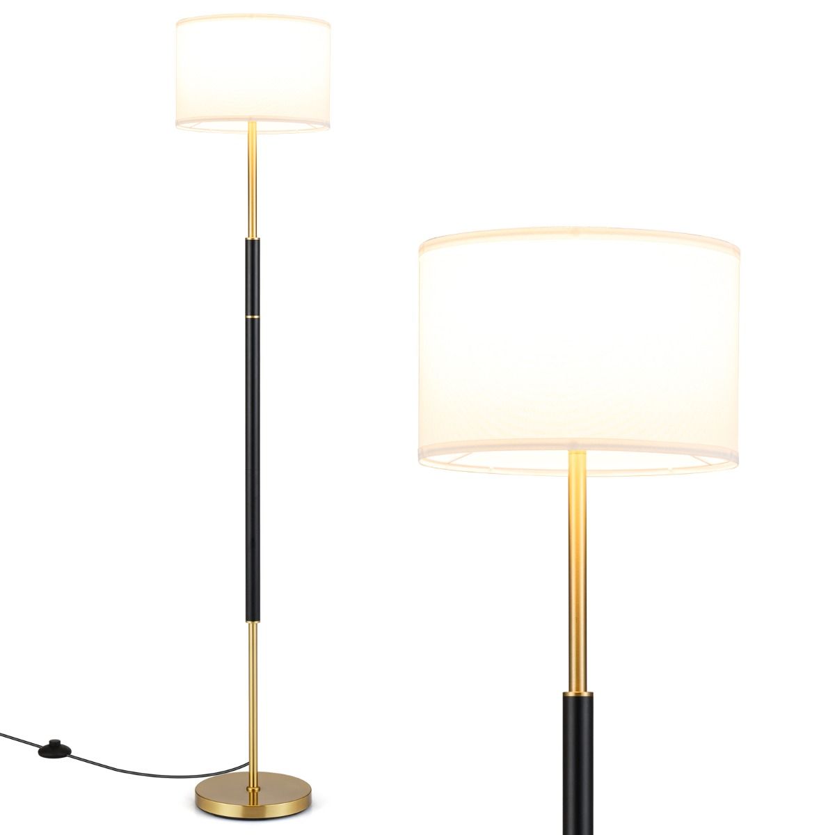 Lampe sur pied Coast - abat-jour en lin - interrupteur au pied - noir - 165 cm