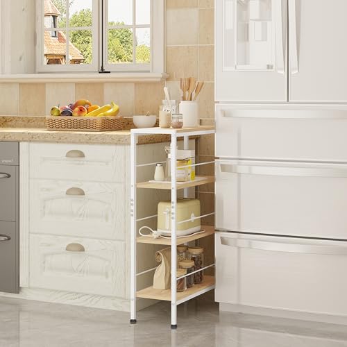 Woltu Etagère d'angle à 4 niveaux Style nordique - Bois et métal Chêne clair + blanc - 50 x 20 x 78 cm