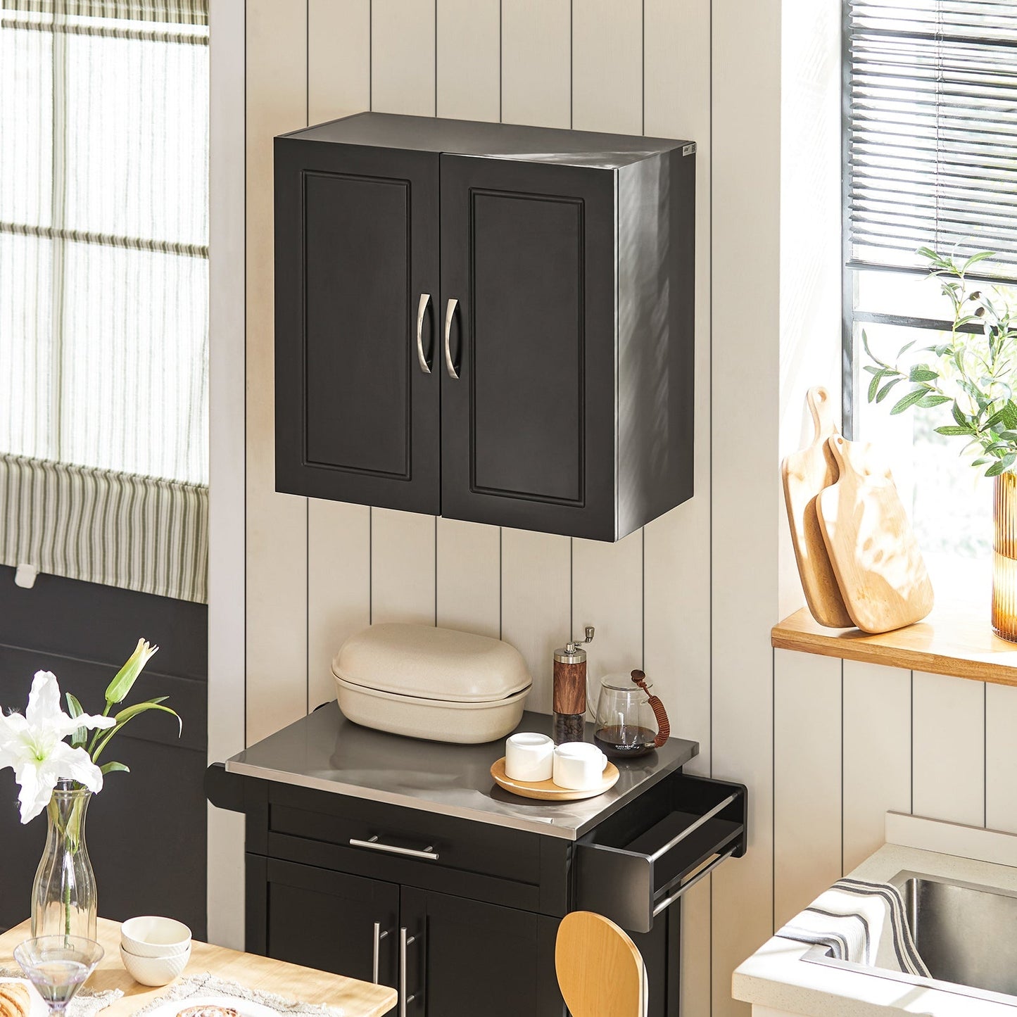 SoBuy Armoire murale 2 portes - 60x30x60 cm - Noir - Etagère réglable