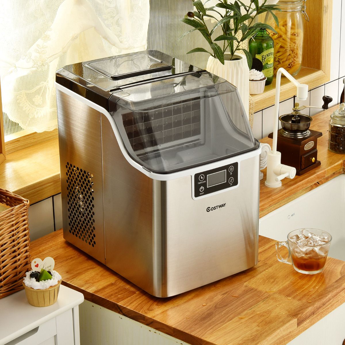 Coast Countertop Ice Maker - 26x36x38 cm - Silver - Machine à glaçons électrique avec auto-nettoyage, 18KG/24h, 24 glaçons carrés par 15 min