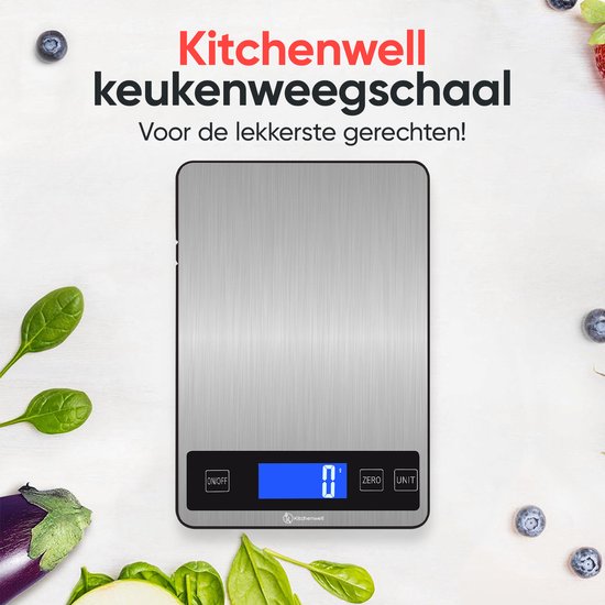 Kitchenwell Balance de cuisine numérique de précision - Balance de cuisine - 1gr - 10kg - Fonction tare - Gris