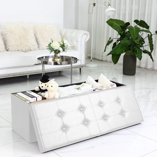 Banc Casaria avec rangement - 80x40x40cm 100L Faux cuir - Blanc