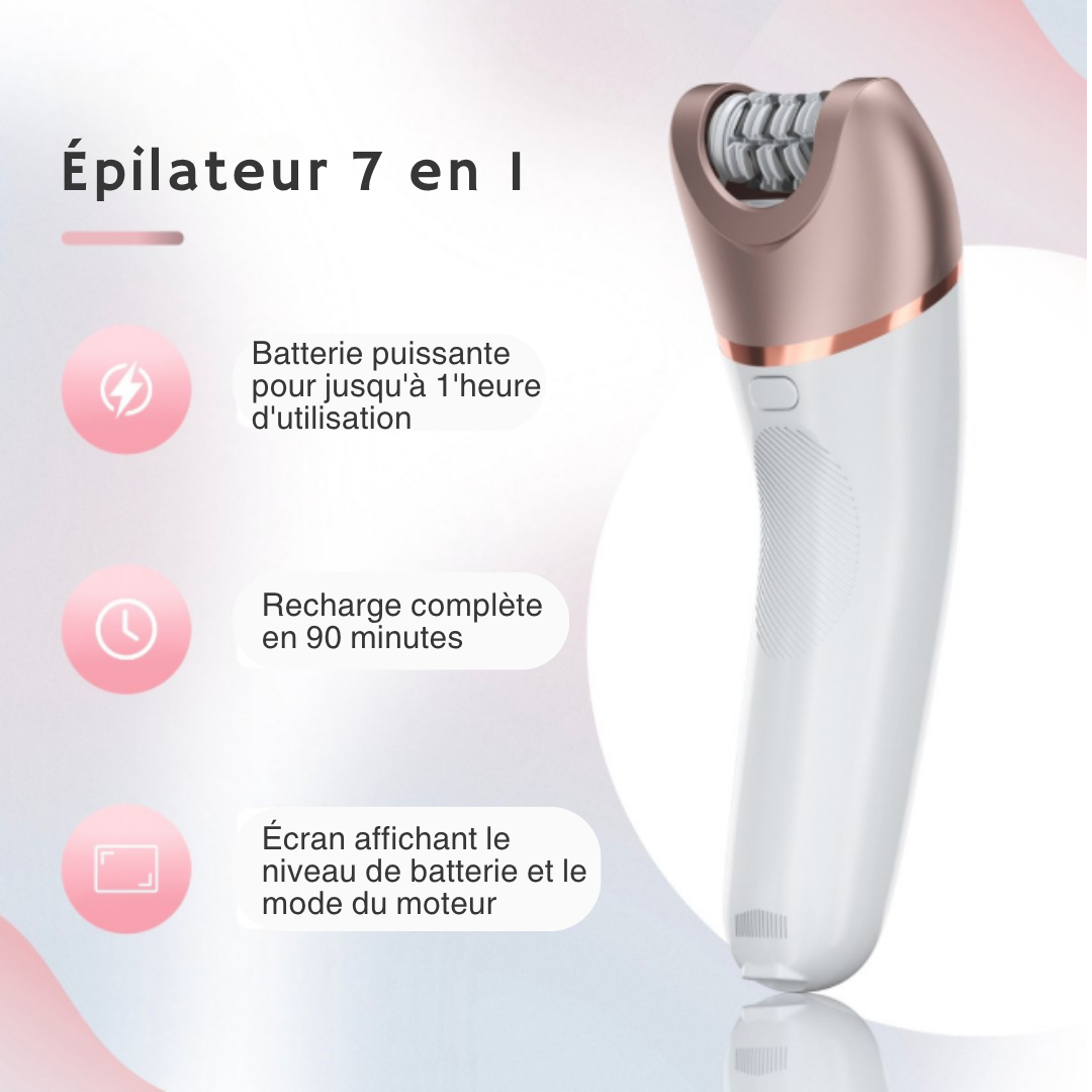 Épilateur Beeperfect® - Rechargeable - Étanche - 7 accessoires - Blanc/rose pâle