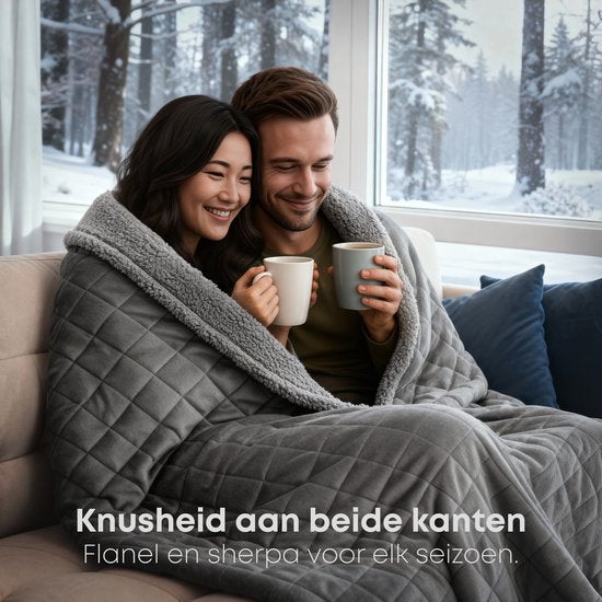 Couverture lestée CozySense® 10 kg - 2 personnes - Couverture lestée - Couverture lestée - GLASS-Flow® Distribution de la pression - Couverture lestée - Velours flanelle & Sherpa - Gris
