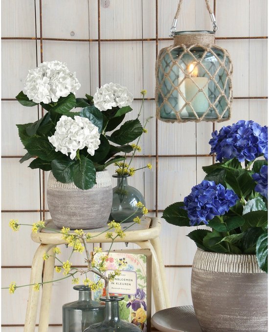 Mica Decorations Plante artificielle Hortensia - blanche - 45 cm - en pot - Plantes artificielles/fausses plantes