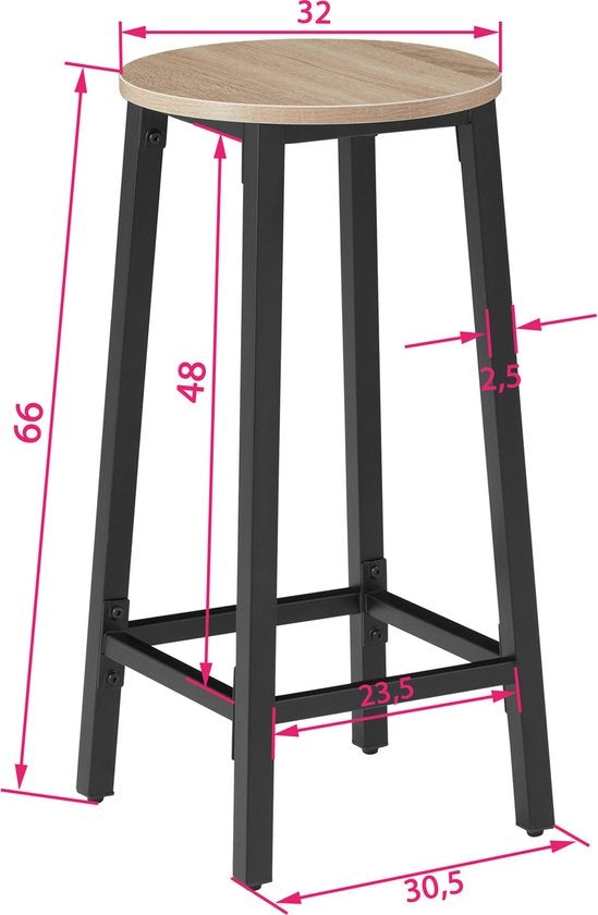 tectake - Lot de 2 tabourets de bar "Corby" - industriel - brun clair - 404333