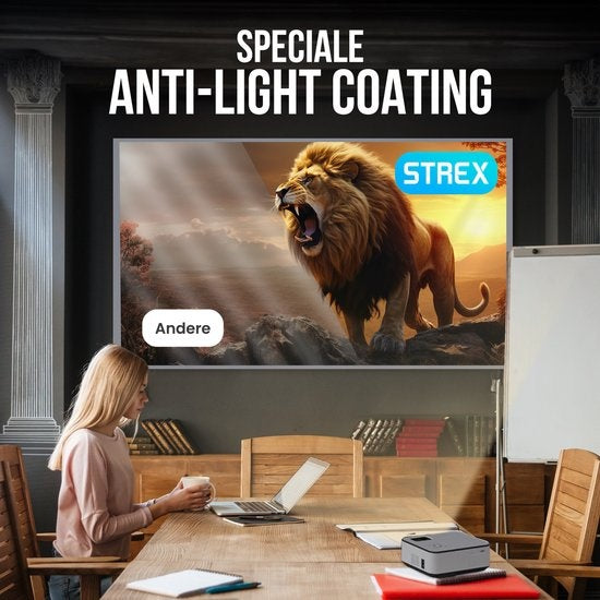 Écran de projection Strex - Écran de rétroprojection - 100 pouces - 16:9 - Toile de projection - Angle de vision 160° - Matériel de montage inclus - 220x120 CM