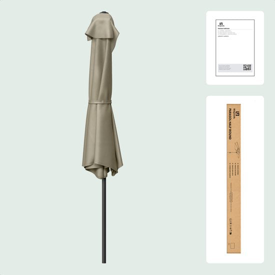 LifeGoods Parasol de balcon - Jardin - 270x135 cm - Parasol semi-circulaire - Imperméable - UPF50+ - Taupe