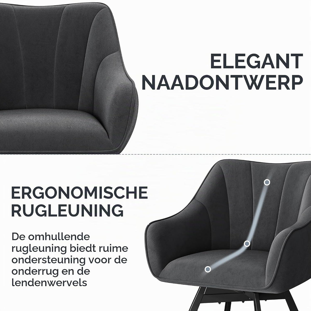 Lot de 2 chaises de salle à manger pivotantes avec accoudoirs et revêtement en velours gris foncé
