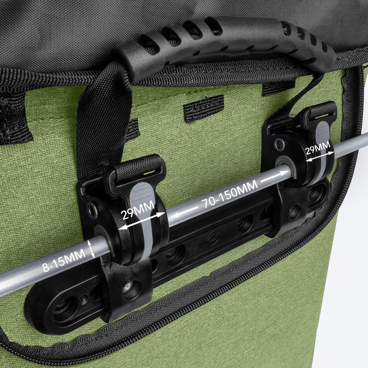 LifeGoods Single Bicycle Bag - Compact - Sac à bandoulière et sac à dos - 25L - Porte-bagages ronds - Imperméable - Vert olive