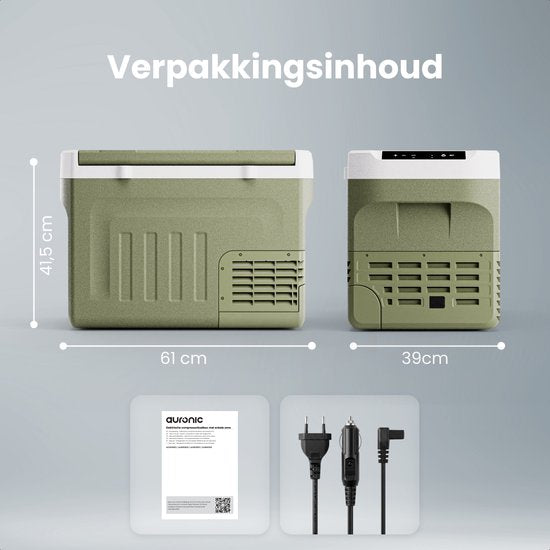 Auronic Electric Cool Box - Compresseur - 30L - 12V et 240 volts - Réfrigérateur de camping - Frigobox Car - Vert