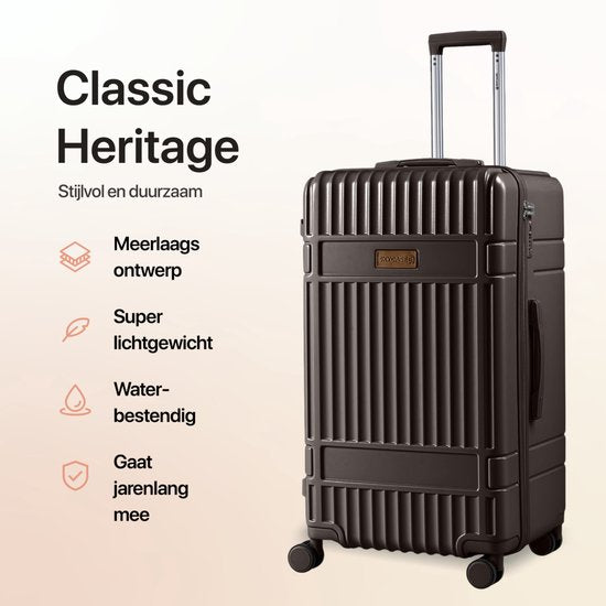 SKYCASES Valise de voyage à coffre - Classic Heritage - Valise extra-large - 110L - Serrure TSA - Trolley léger - 78x44x36 cm - Valise à roulettes à coffre - Roues pivotantes - Marron