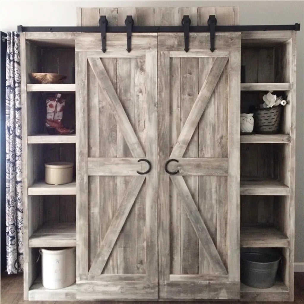 Système de porte coulissante Yaheetech 366 cm avec kit de montage, noir