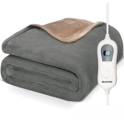 Auronic Couverture chauffante électrique - 1 personne - 3 niveaux - avec minuterie - 160 x 120cm - Gris