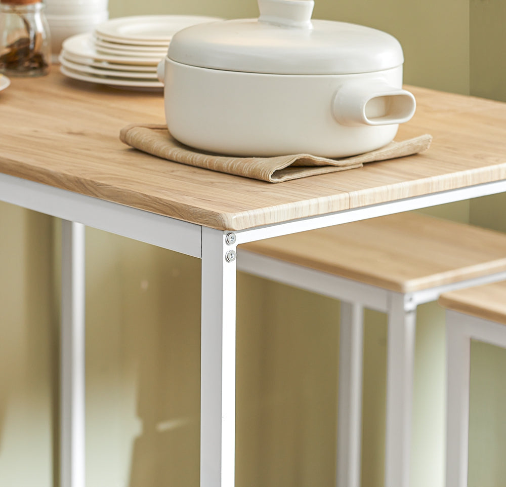 Table de bar et 4 tabourets, SoBuy, Table de cuisine, Moderne, Blanc / Marron