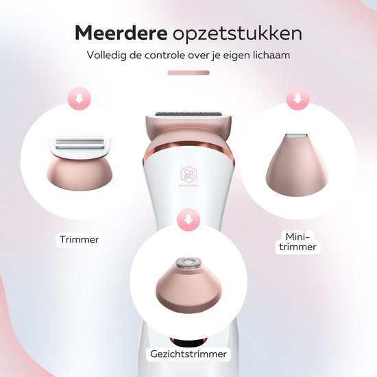 Beeperfect® 3 in 1 Ladyshaves For Women Prime - Rasoir féminin - Tondeuse bikini - Rechargeable - Étanche - 3 accessoires