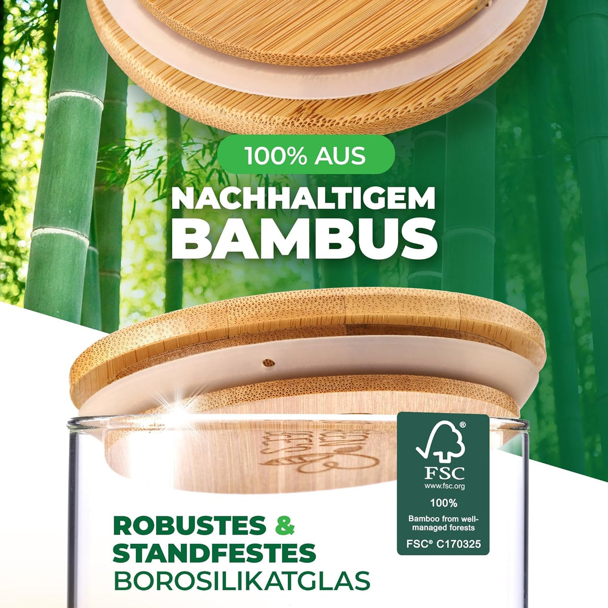 GREEN BEE`S Bocal à provisions grand - 2x1500ml Nouveau modèle - Convient parfaitement pour le tiroir et l'armoire à pharmacie - Bocaux à provisions durables avec couvercle hermétique - Pour la farine, le sucre, les pâtes, le café et les flocons d'avoine