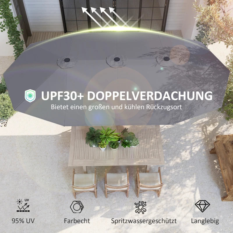Outsunny XXL Parasol double face 436x260 cm - Gris foncé - Protection UV30+ - Ovale - Avec manivelle - Jardin et terrasse