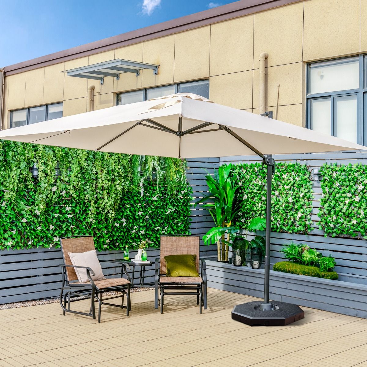 Parasol de terrasse cantilever Coast - 3 positions d'inclinaison - Rotation 360° - 8 balais solides - Beige