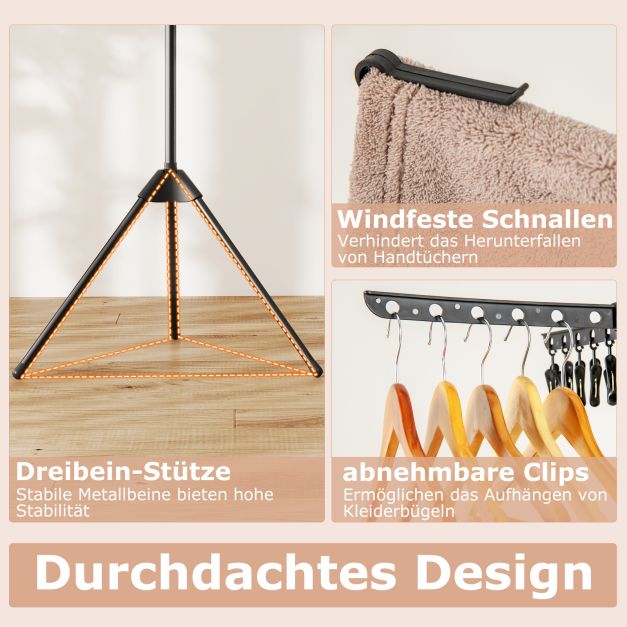 Coast Foldable Drying Rack 3-Layer - Étagère à linge avec 24 pinces et 32 tringles 76 x 76 x 178 cm - Noir